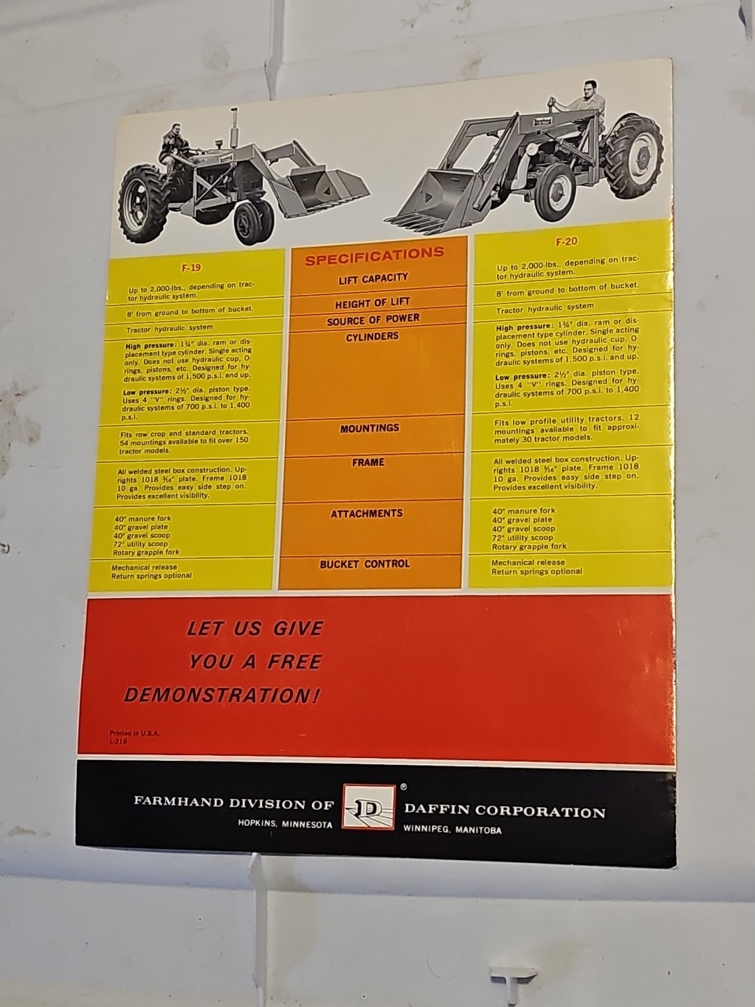 Vintage Farmhand Loaders Sales Brochure Foldout