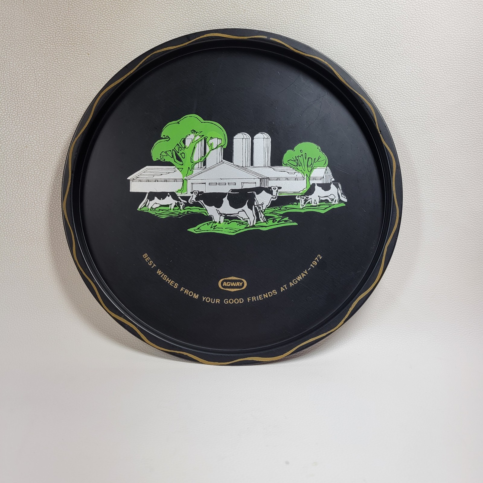 Vintage 1972 Agway Farm Supply Tin Serving Tray 11″ Dairy Farm Barn Cows Decor