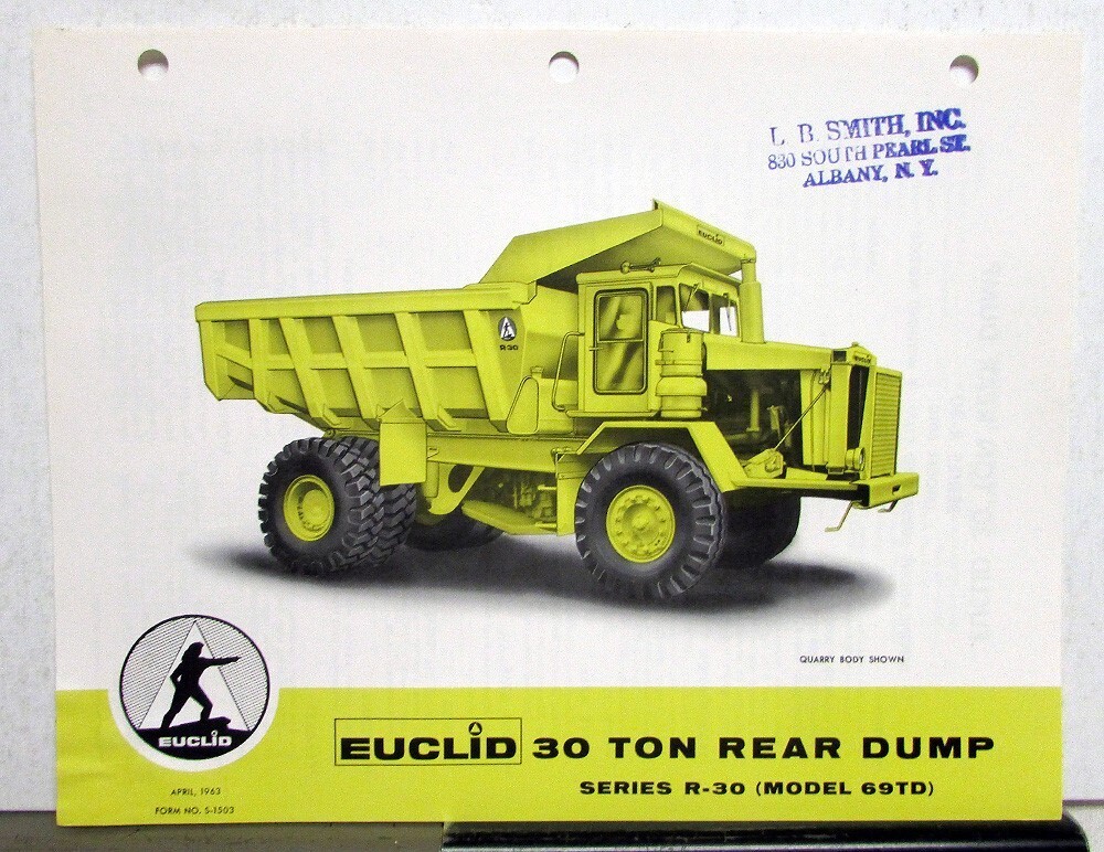 1963 Euclid 30Ton Rear Dump R-30 69TD Construction Specifications Sales Folder