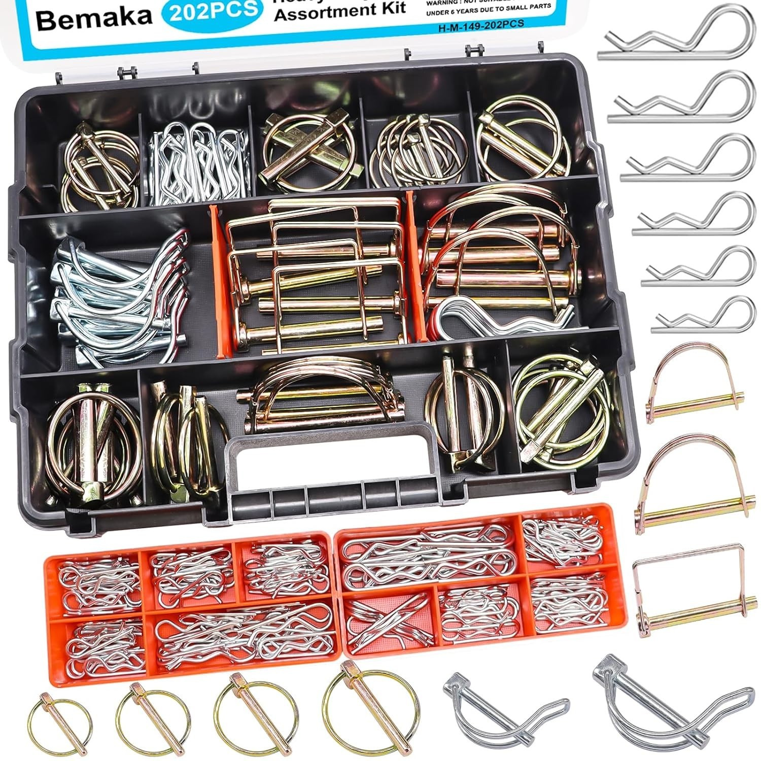 202Pcs Hitch Pins Clip Pins Assortment Kit, Heavy Duty Hitch Pins R Clip, Lin…