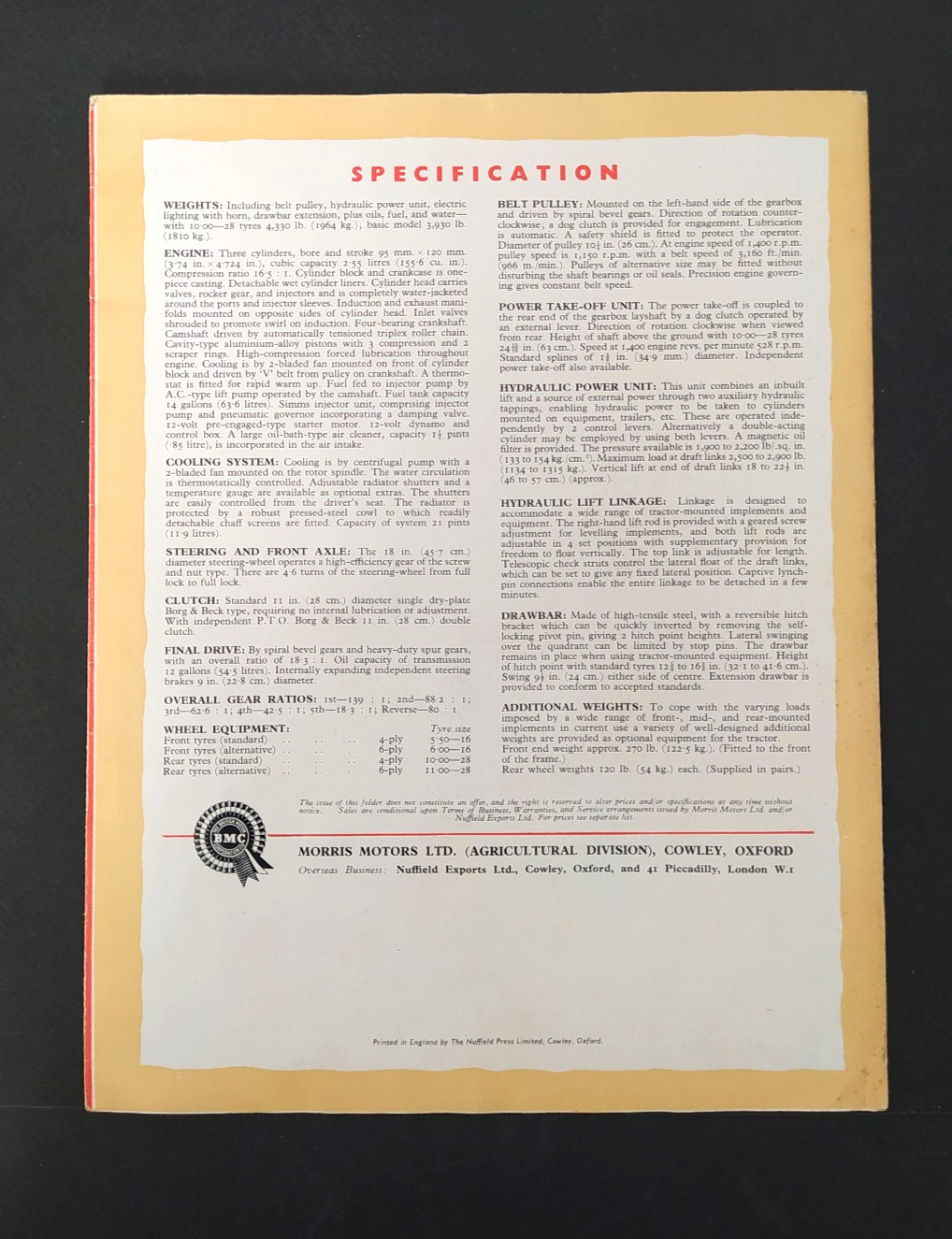 VINTAGE NUFFIELD THREE UNIVERSAL TRACTOR BROCHURE -POSTER 1950’s