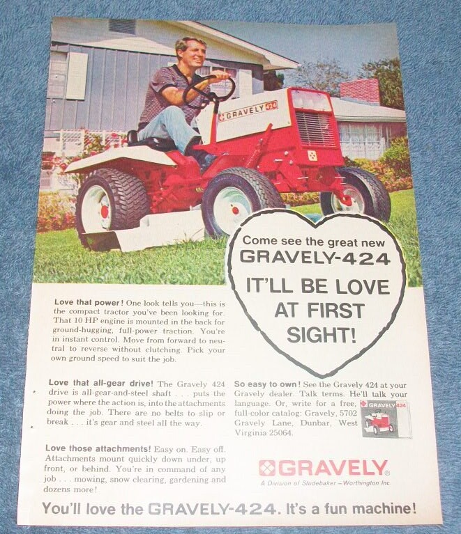 1968 Gravely 424 Lawn Tractor Vintage Color Ad “It’ll Be Love at First Sight!”