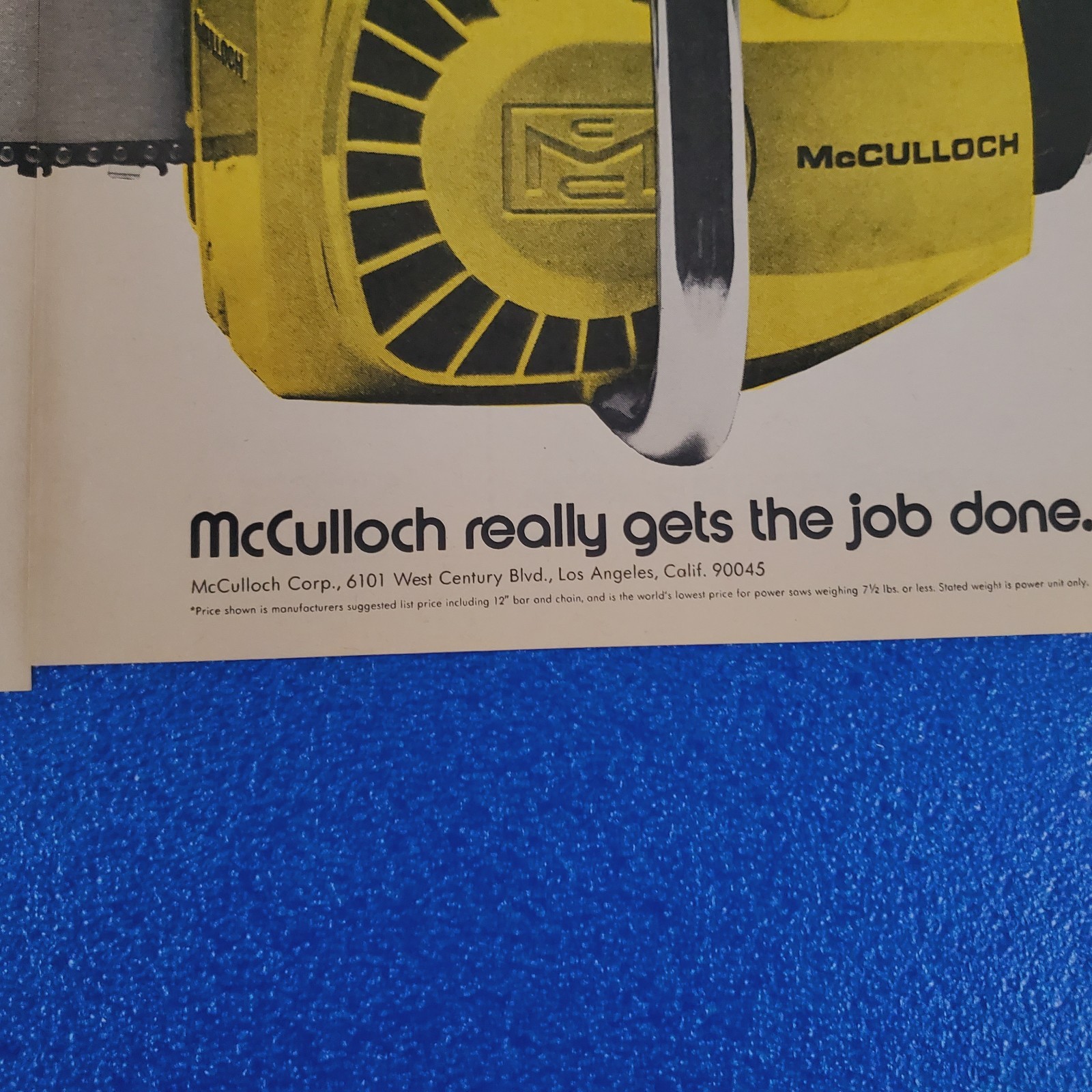 1970 McCULLOCH MINI MAC 6 CHAIN SAW ORIGINAL 2 PAGE PRINT AD “GETS THE JOB DONE”