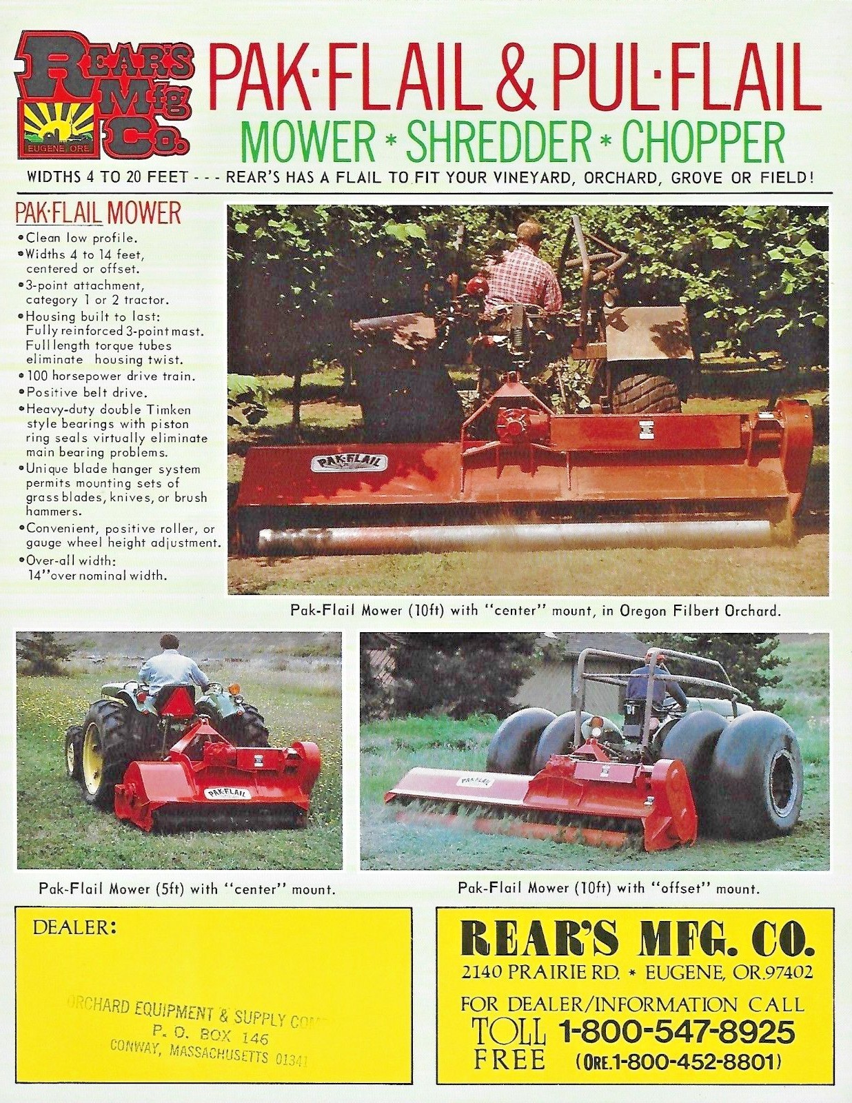 VINTAGE 1960s REAR’S MFG CO PAK FLAIL PUL FLAIL MOWER SHREDDER CHOPPER BROCHURE