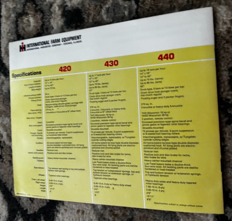 International Harvester 420 430 440 Baler For 1971 Brochure DCPA26
