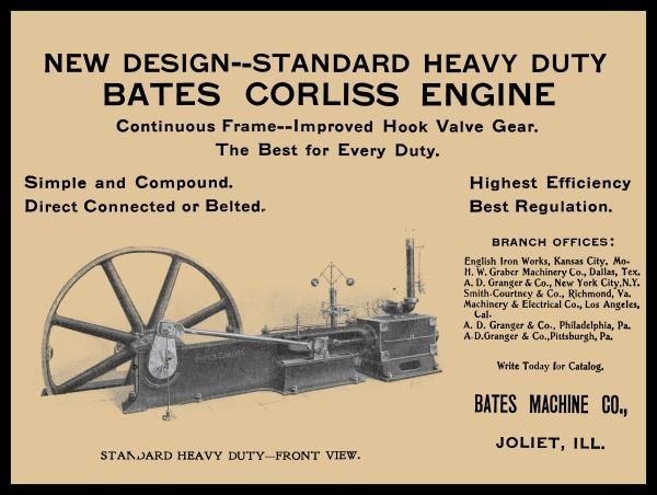 1905 Bates Corliss Engine – Joliet, Illinois NEW METAL SIGN: 9×12″