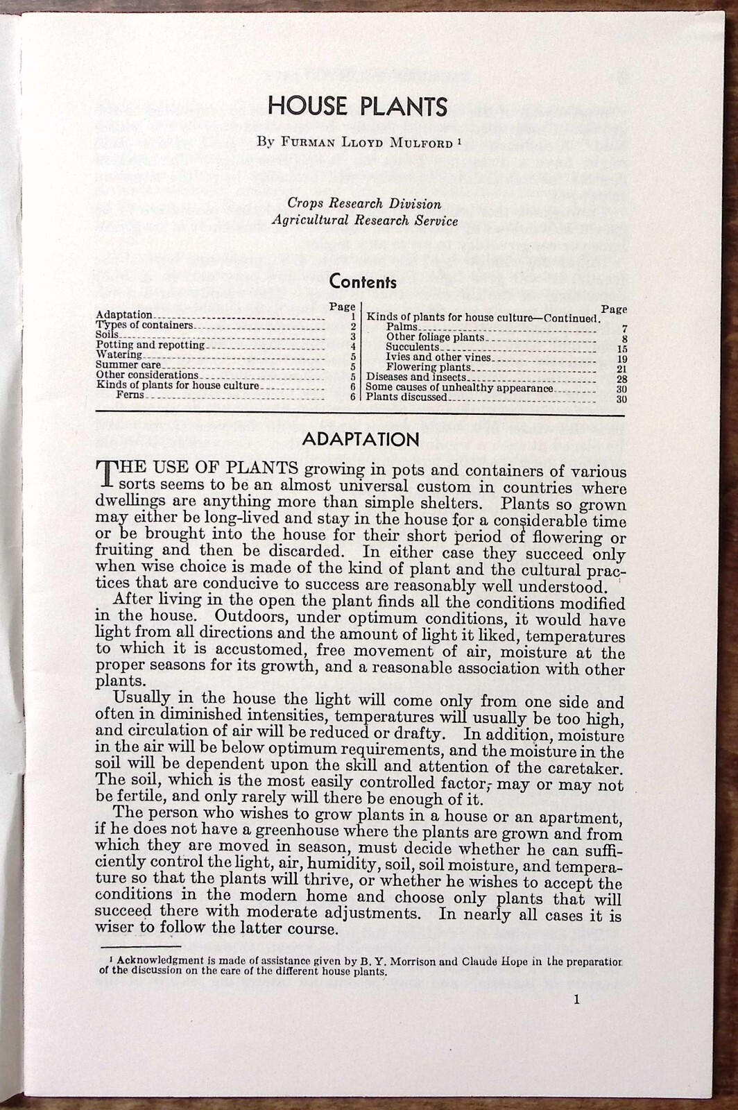 1957 HOUSE PLANTS U.S. DEPARTMENT OF AGRICULTURE FARMERS’ BULLETIN EXC Z5449