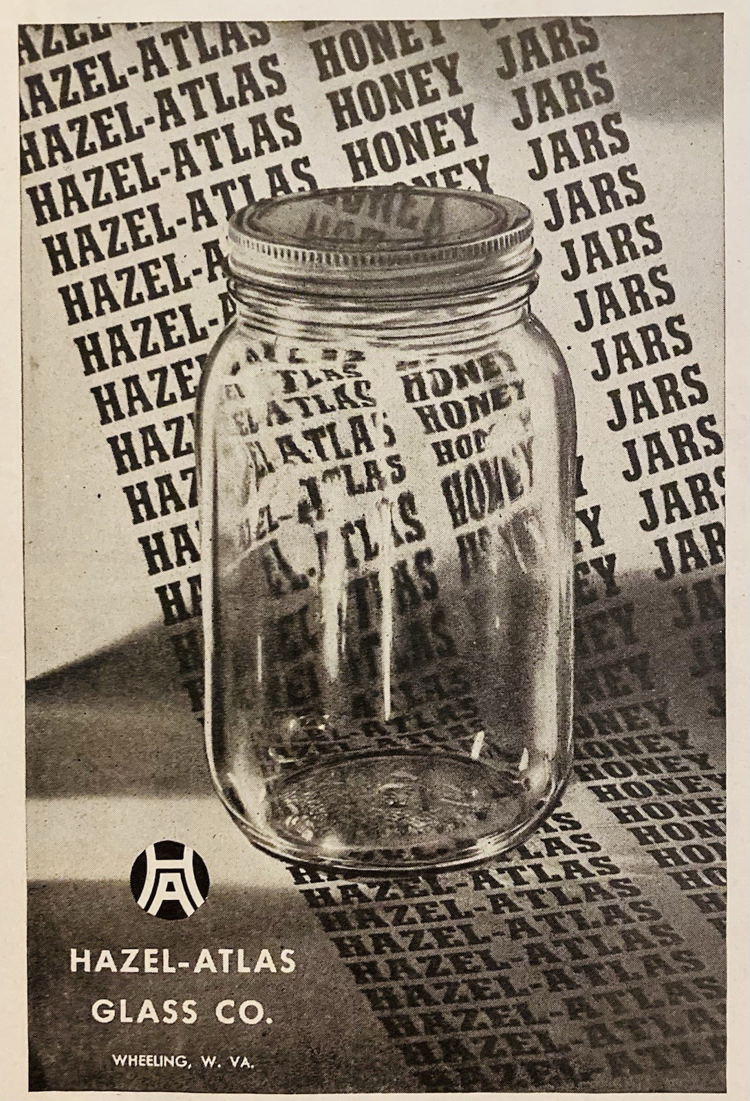 1948 AD.(XH87)~HAZEL-ATLAS GLASS CO. WHEELING, W. VA. HAZEL-ATLAS HONEY JARS