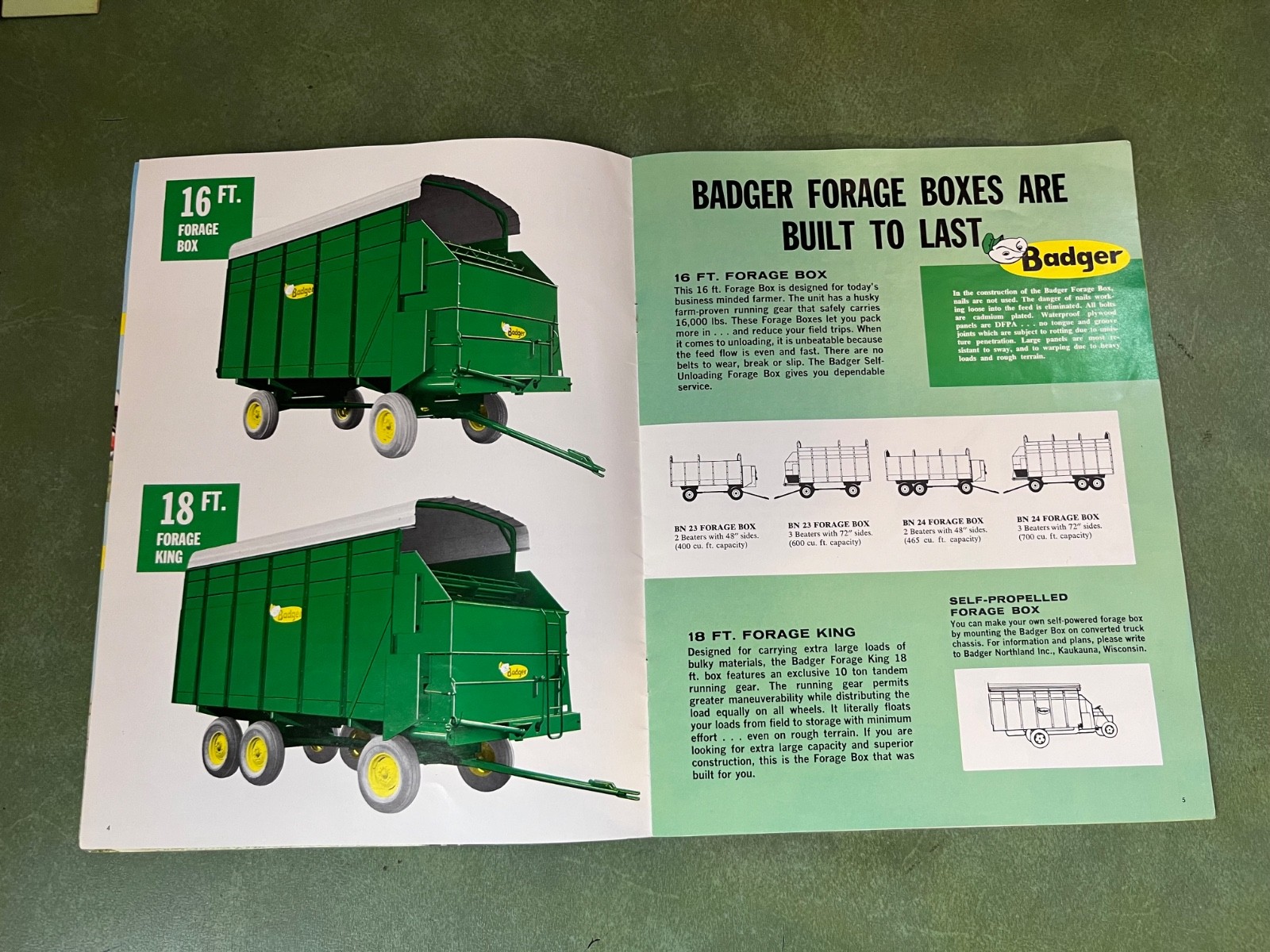 Original 1960’s Badger Automatic Self Unloading Forage Box Sales Brochure