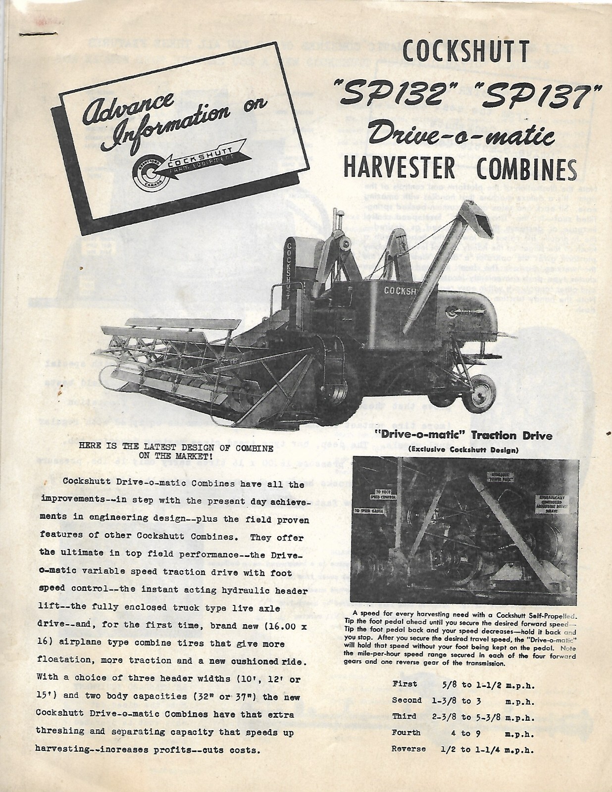 Farm Combine Brochure – Cockshutt – SP132 SP137 – Old Photocopy (F7966)