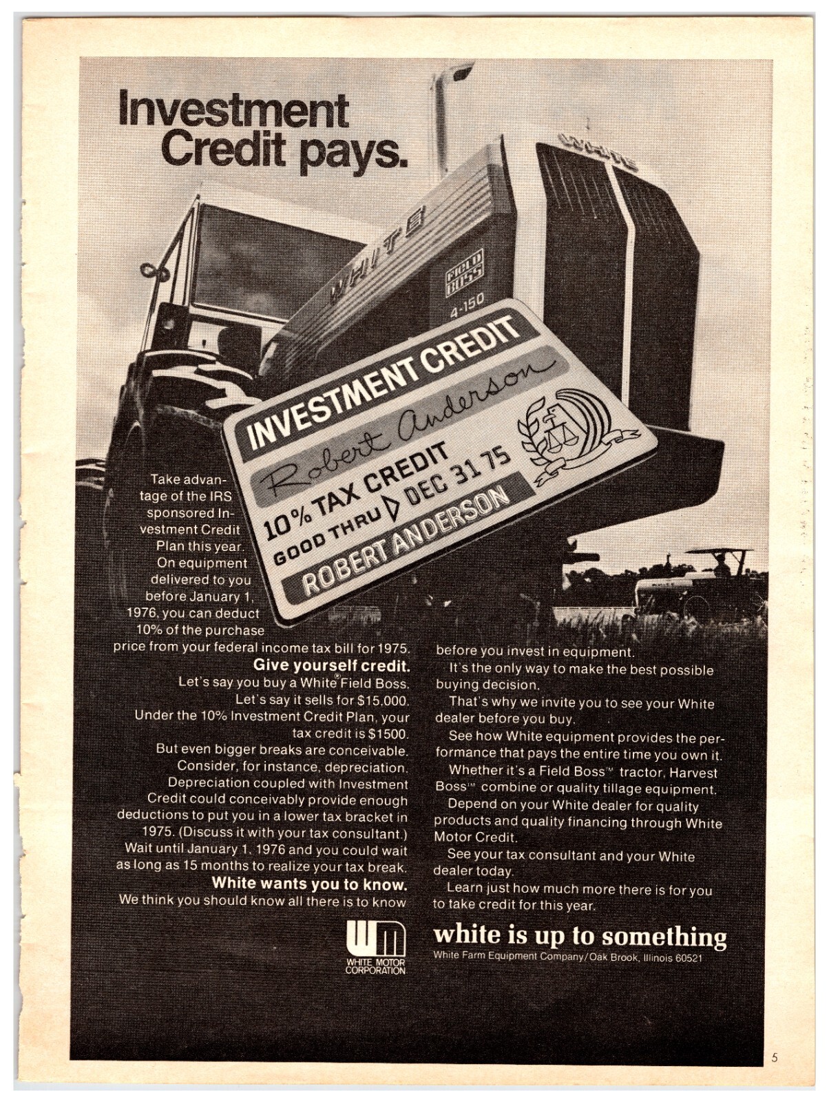 1974 White Field Boss 4-150 Tractor – Original Print Advertisement (11in x 8in)
