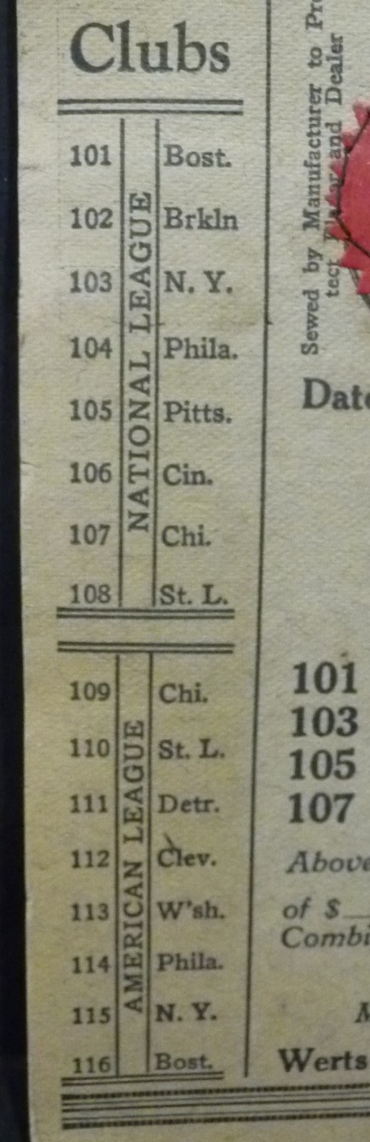Nice 1930’s “Werts Ten” Baseball Gaming Pull Tabs Booklet 120 Tabs Complete