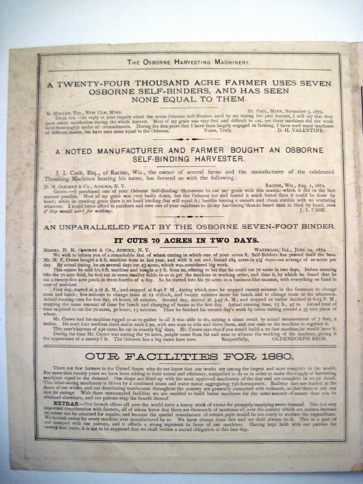 1880 Advertising Print for “D.M. Osborne & Co. Harvesting Machinery” *
