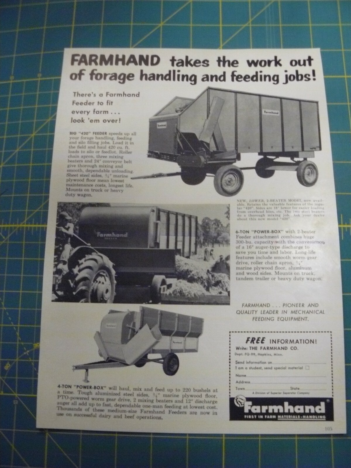 THE FARM QUARTERLY- AUTUMN 1959-AD- FARMHAND FORAGE & FEEDING / Hopkins, MINN