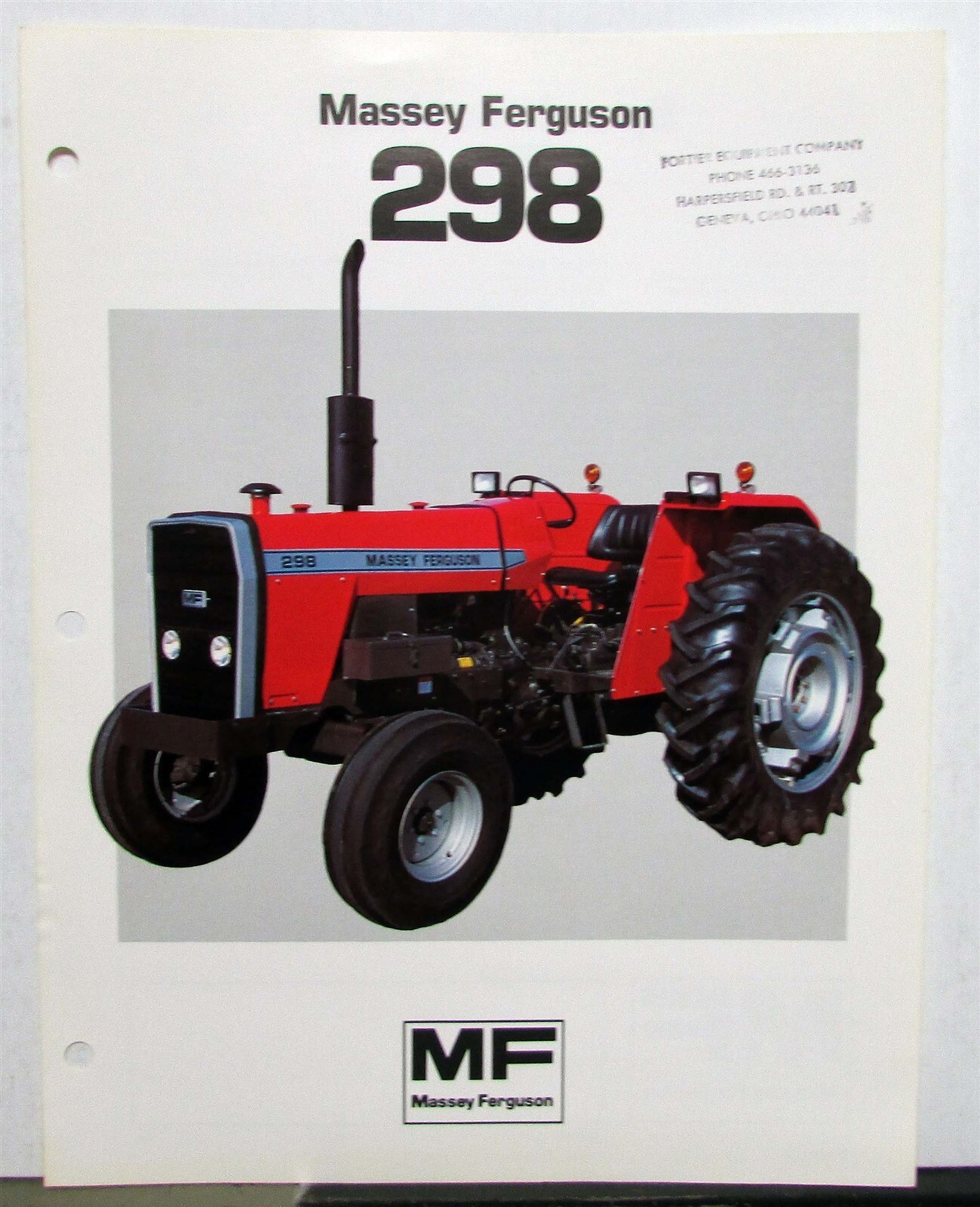 1984 Massey Ferguson 298 Tractor Specs Agricultural Sales Data Sheet