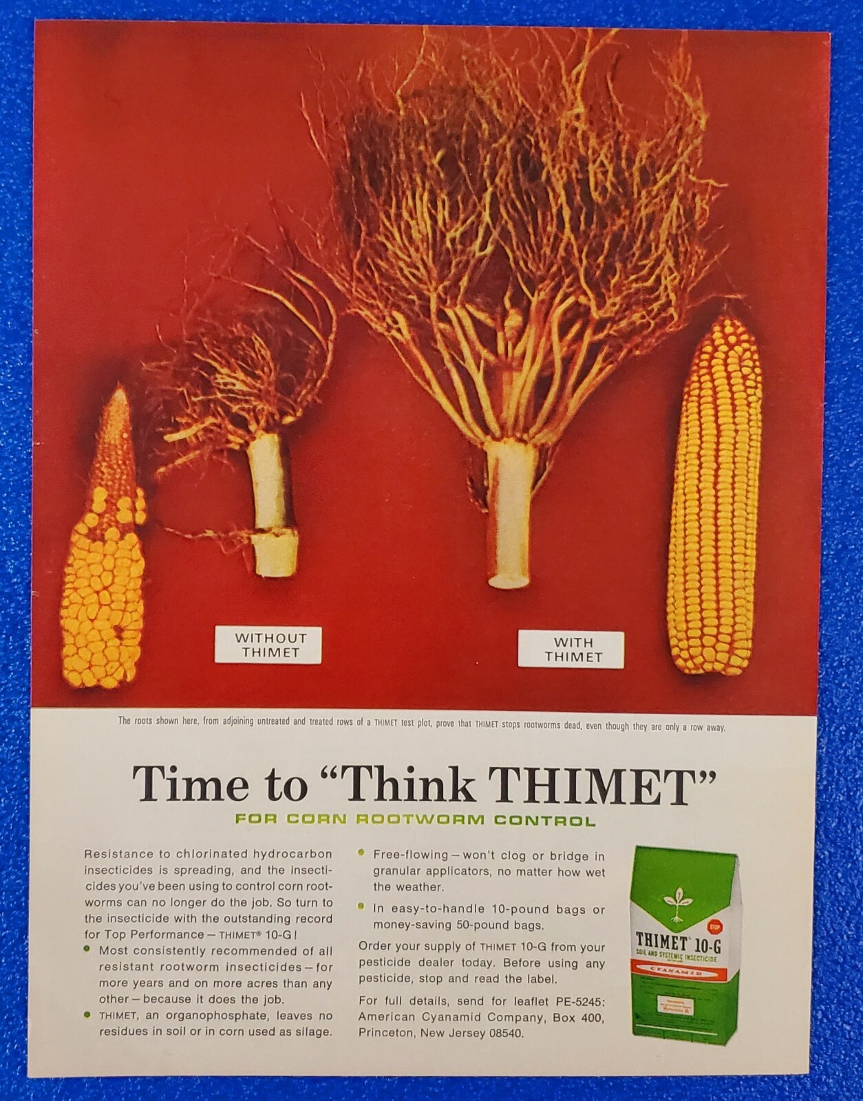 1960’s THIMET 10-G FARMING INSECTICIDE CORN ROOTWOOM CONTROL ORIGINAL PRINT AD