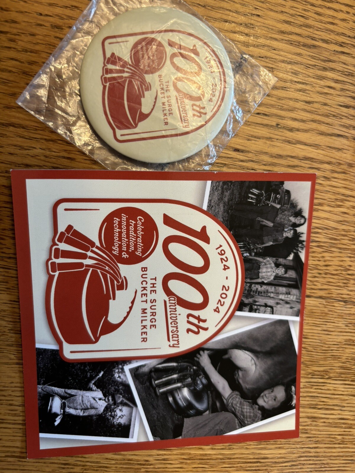 NEW -1924 -2024 100 YEAR ANNIVERSARY MAGNET & PIN -SURGE-MILKER BUCKET -4″ x 4″