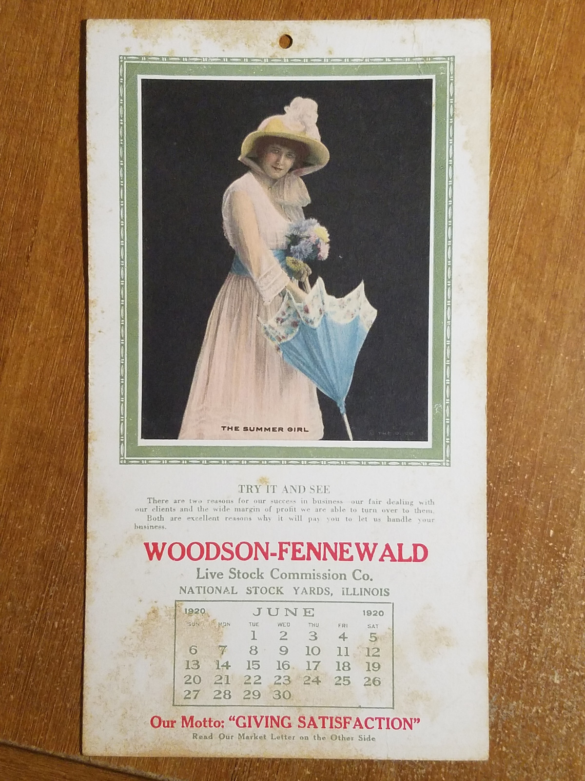 1920 Calendar, Woodson-Fennewald National Stock Yards, Illinois