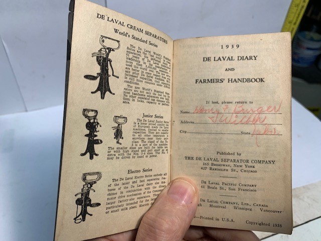 1939 DELAVAL DIARY & FARMERS POCKET HANDBOOK USEFUL INFO 148 PAGES 4.75’X2.75”.