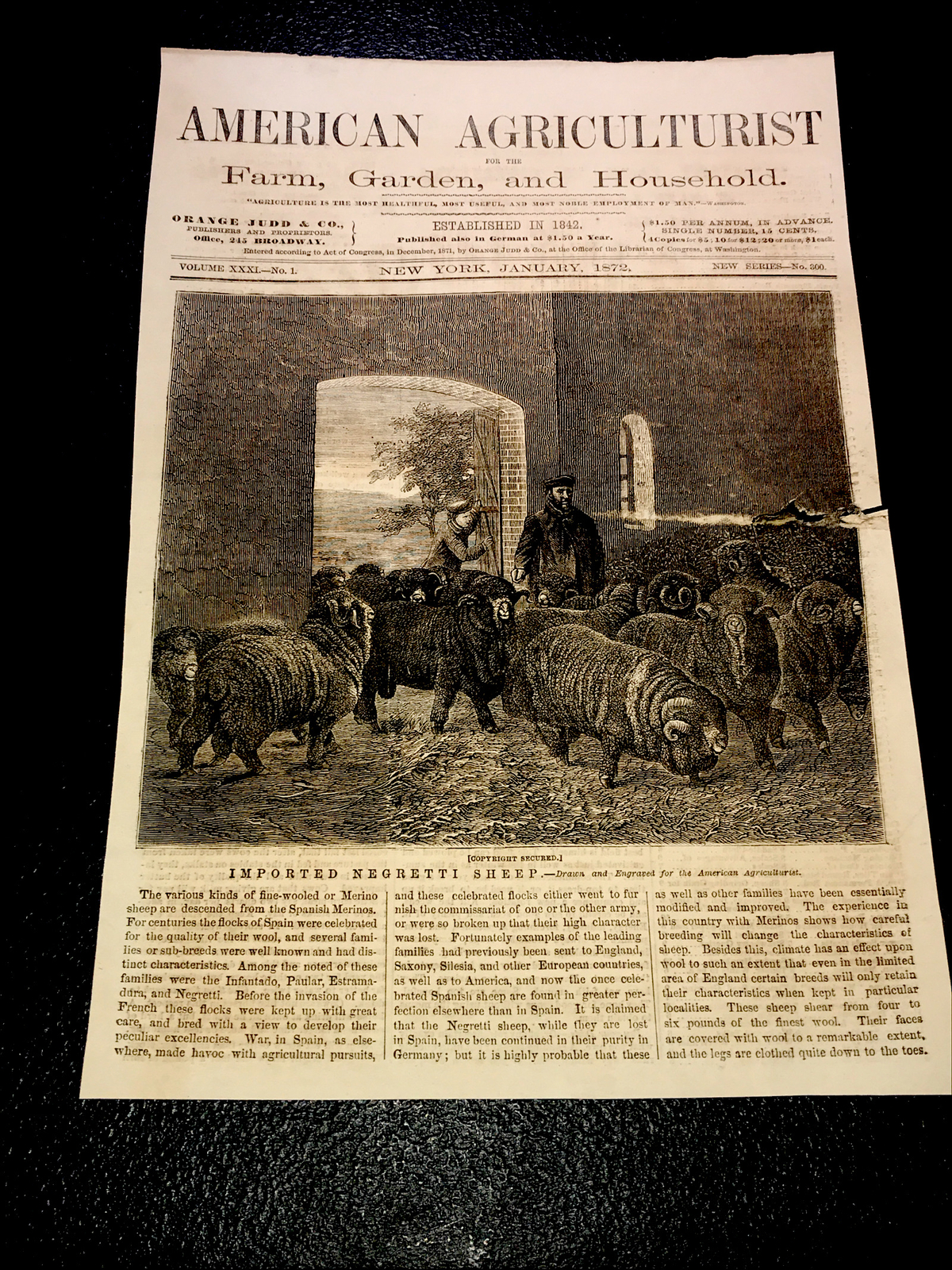 ORIGINAL 1872 Sheep Farm Engraving Advertising 8×12