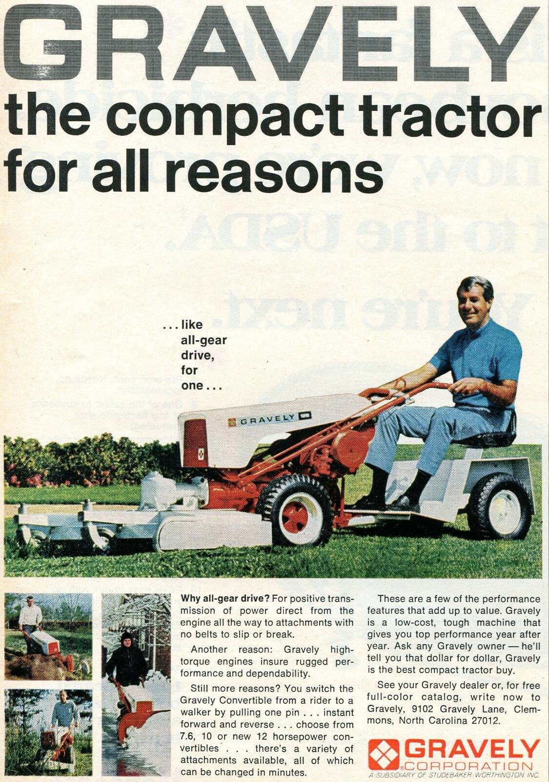 1969 Print Ad of Studebaker Gravely Convertible Compact Tractor Mower