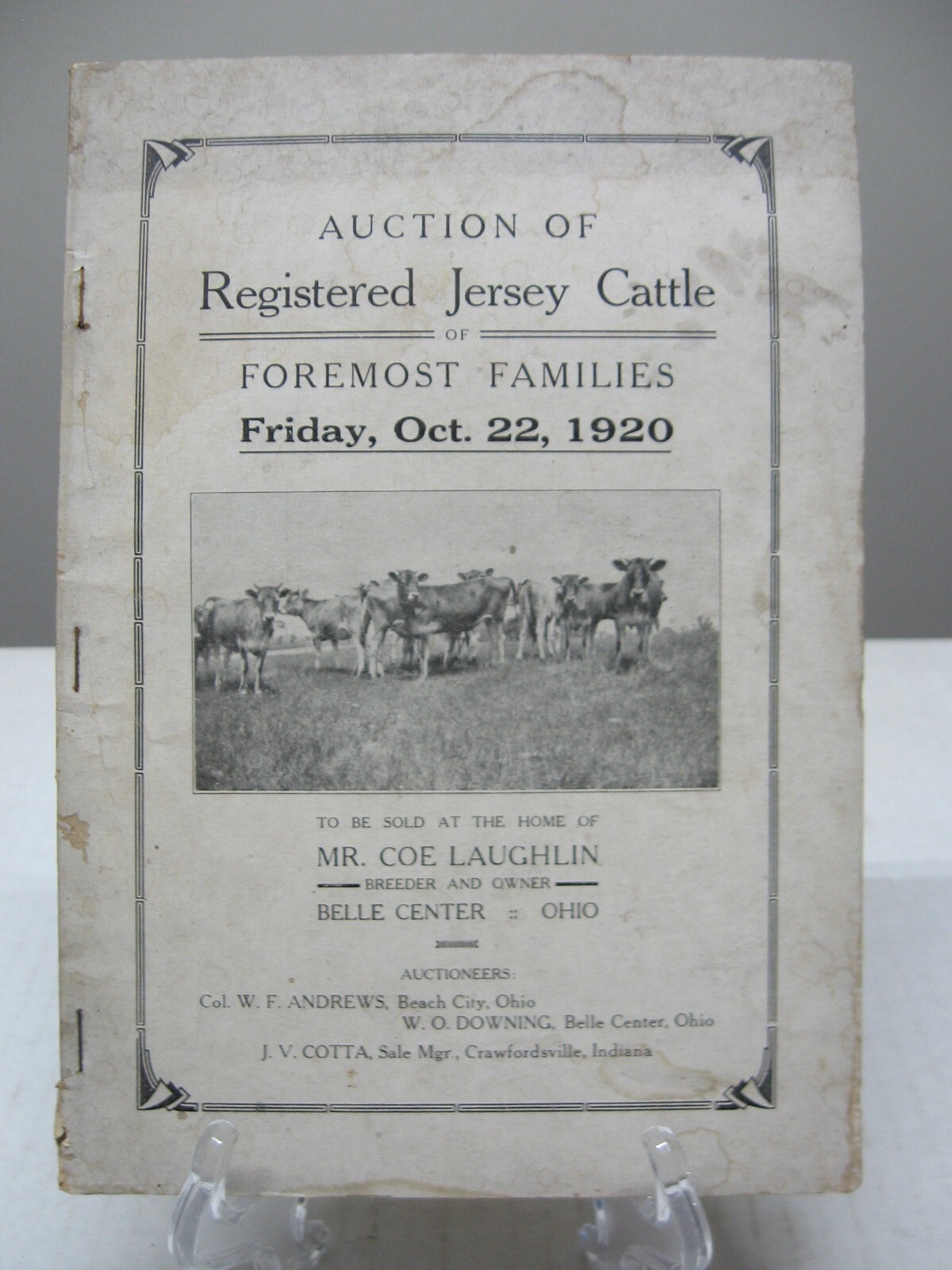 1920 Mr. Coe Laughlin Belle Center Ohio Registered Jersey Cattle Auction Listing