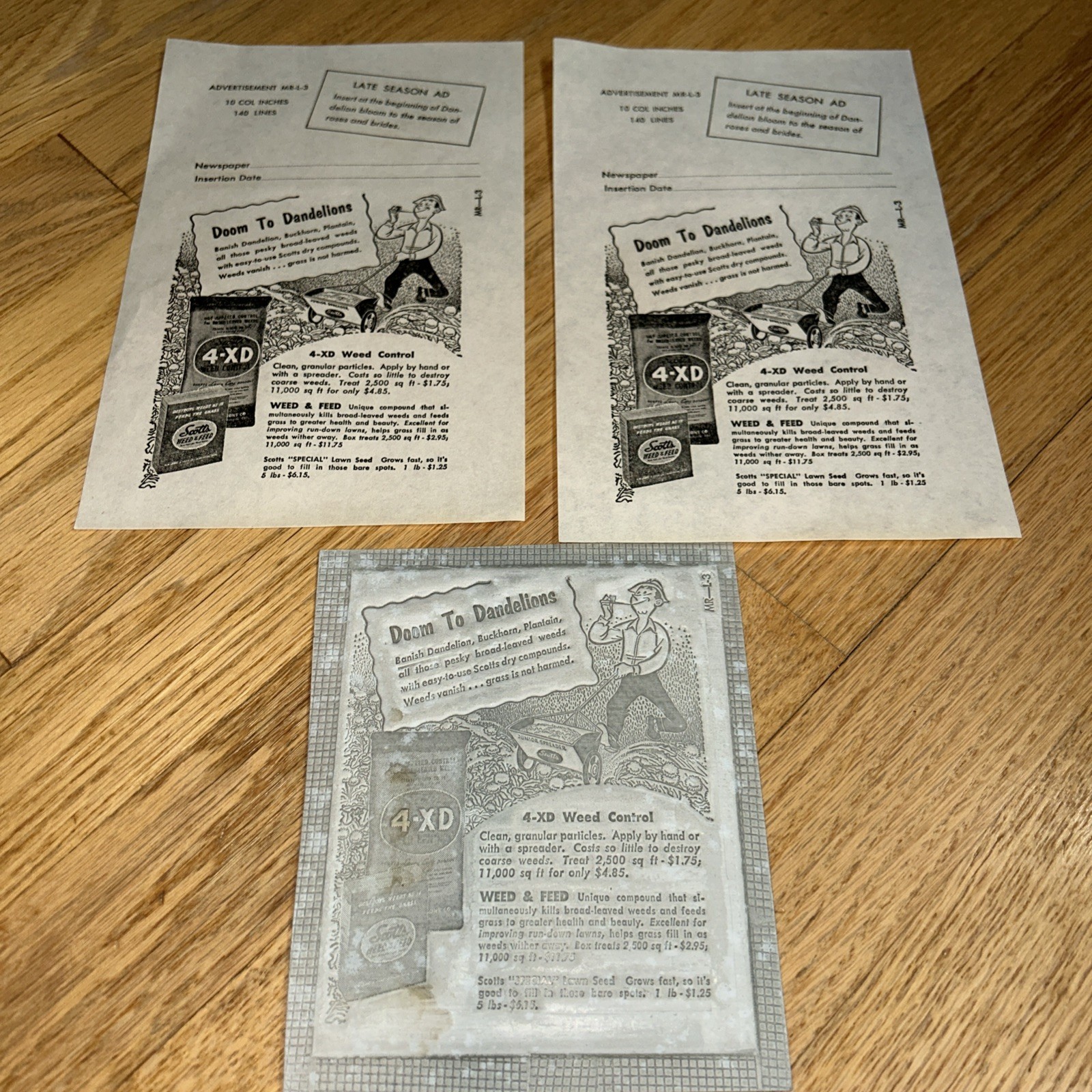 1940s O.M SCOTT & SONS CO Newspaper Mat SCOTT’S WEED CONTROL Marysville OHIO