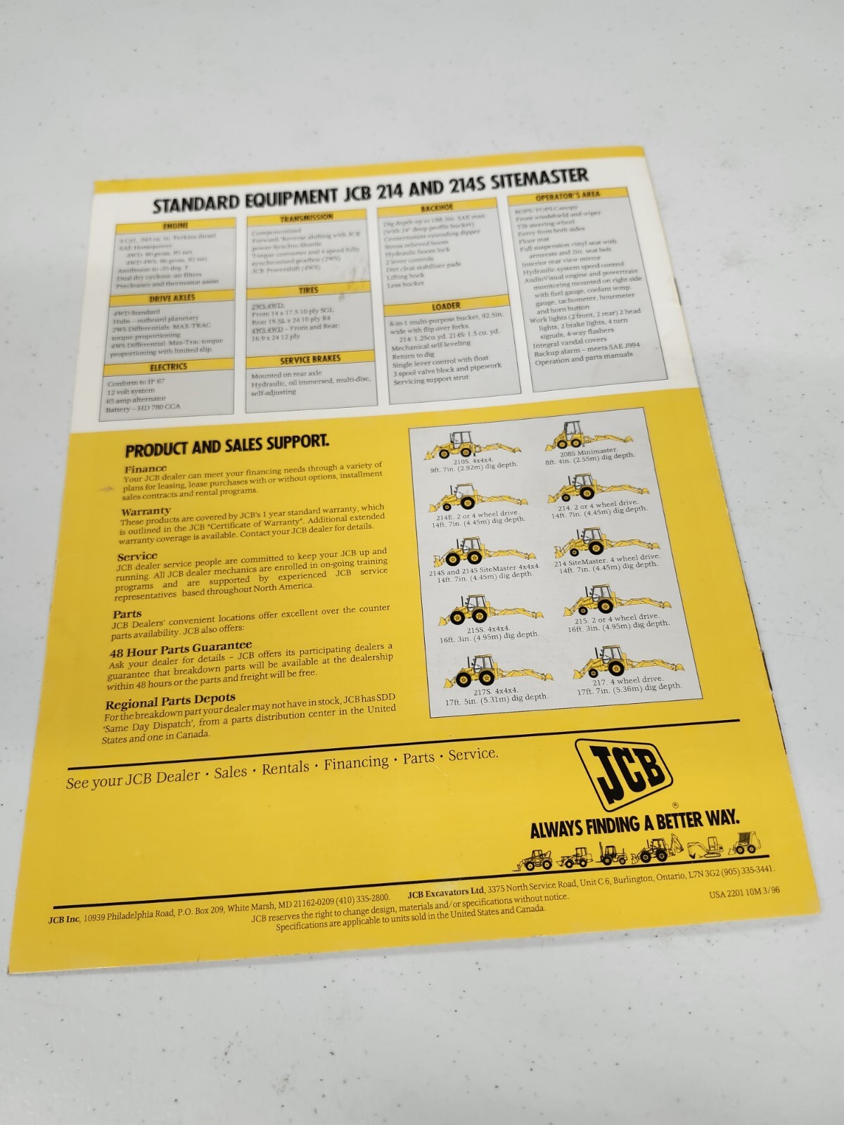 JCB 214 214S Series 2 Sitemaster Specifications Construction Sales Brochure