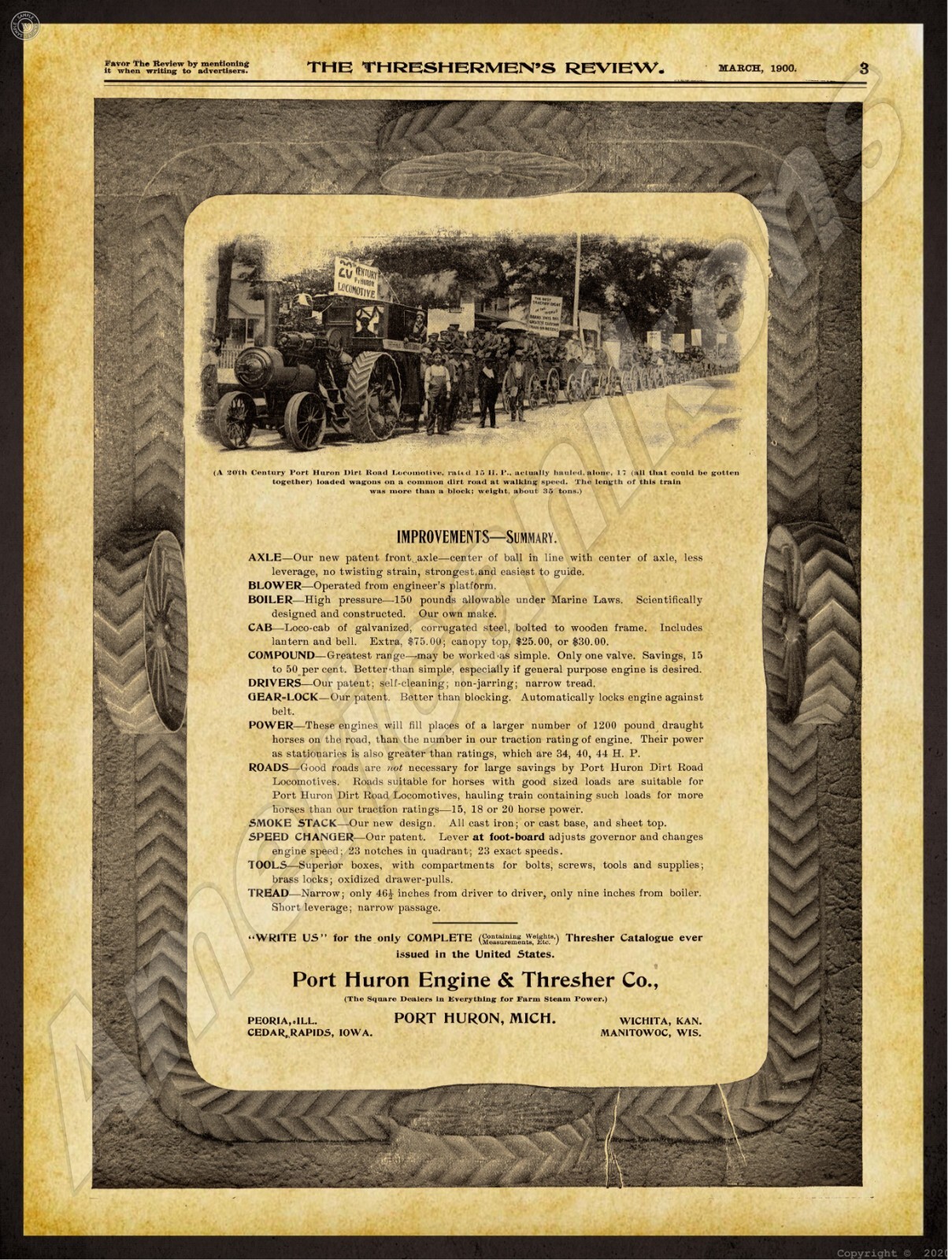 1900 Port Huron Threshing Road Locomotive NEW Sign 24×30″ USA STEEL XL Size 7 lb