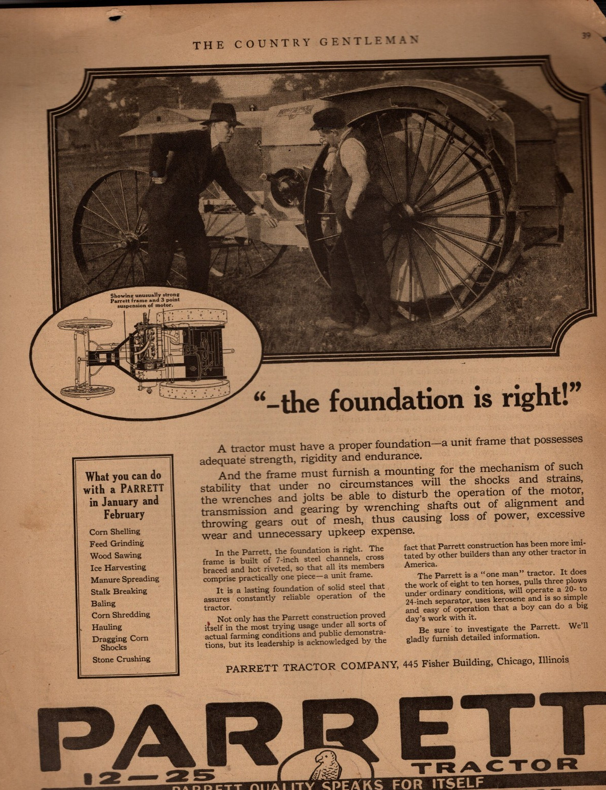 1919 Parrett original Tractor ad – Scarce