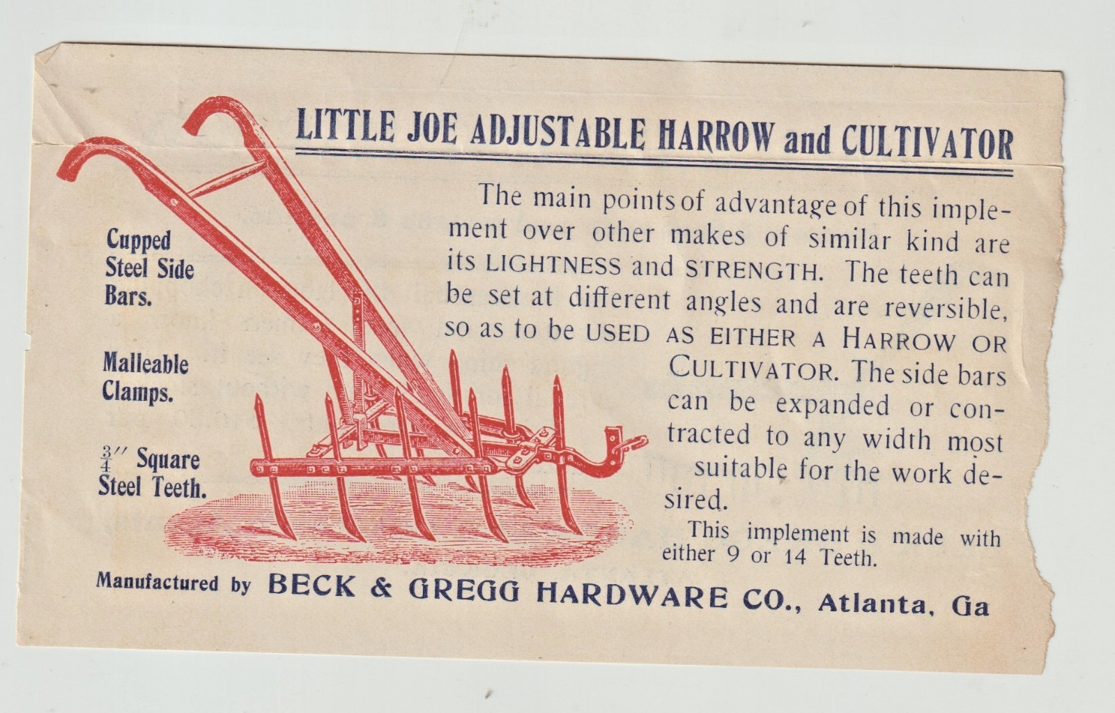 Antique 1900’s Farm Equipment Advertising Leaflet Brochure – Harrow, Cultivator
