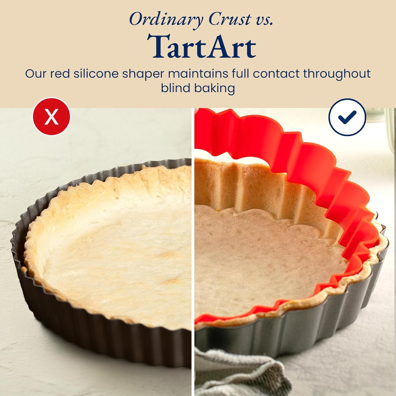 Fluted Tart Pan 9 Inch Removable Bottom with Patented Silicone Crust Shaper | No