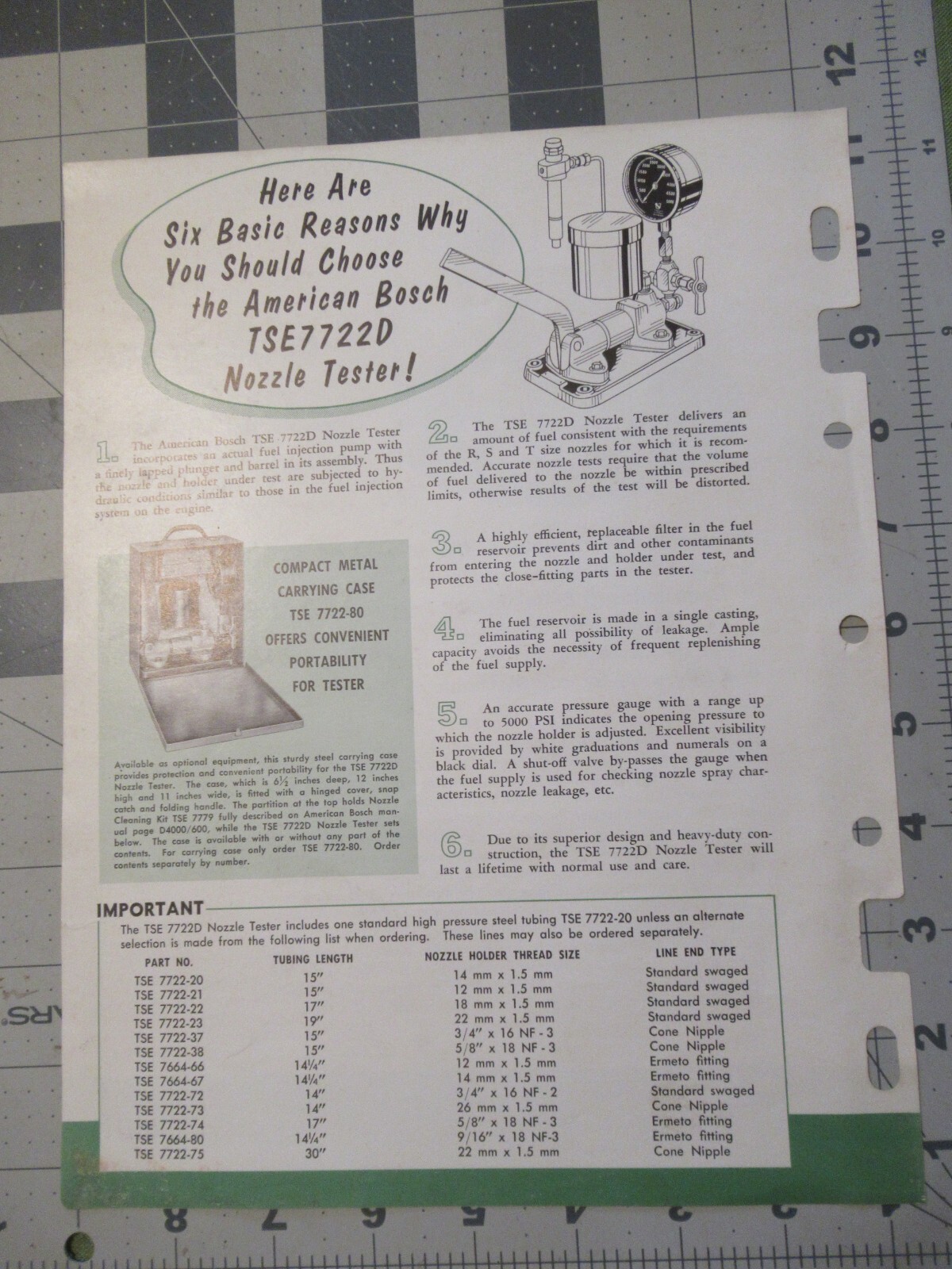 American Bosch TSE 7722D Nozzle Tester Vintage Ad.