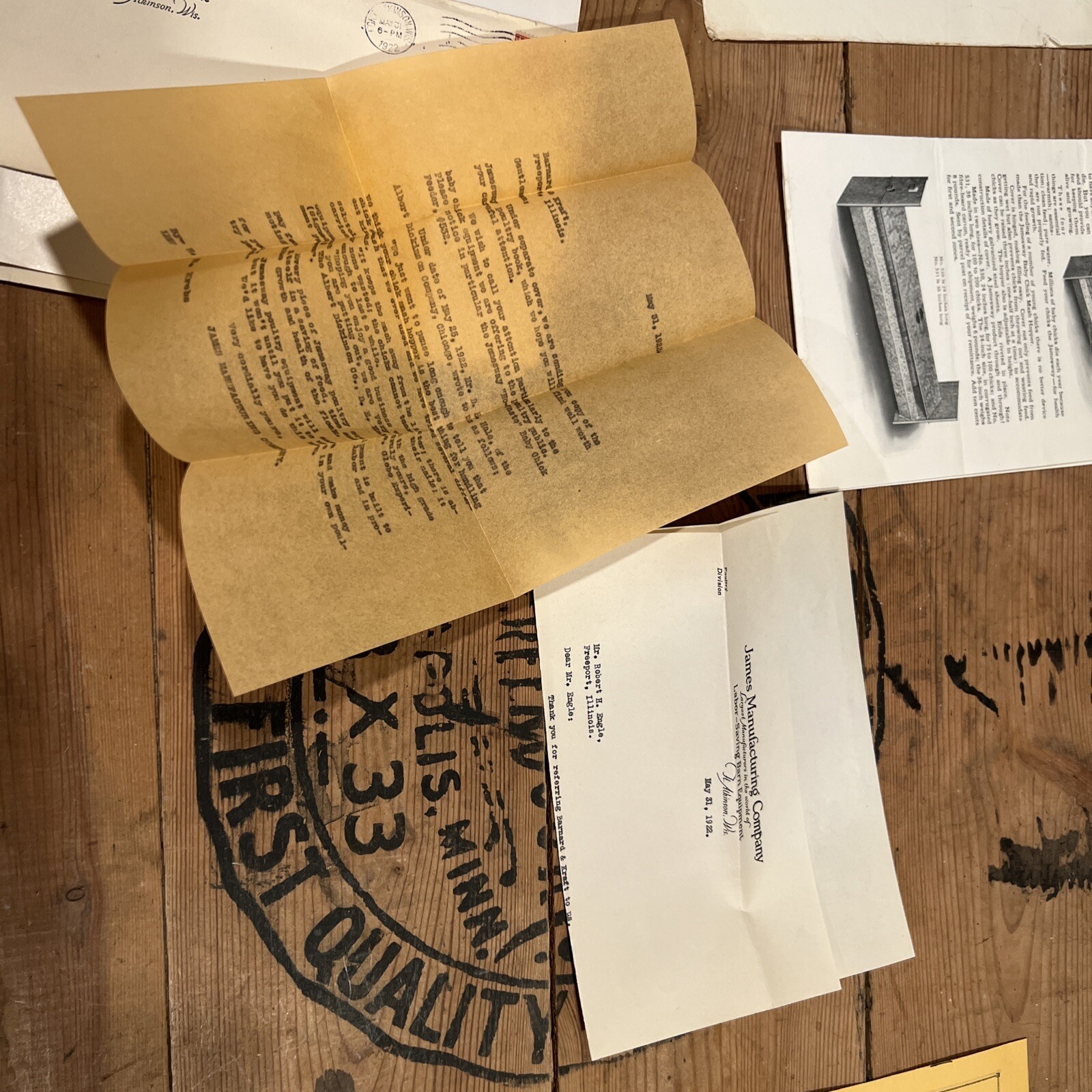 1922 James Mfg Jamesway Paper Lot Brochures Letterheads Appleton WI Elmira NY