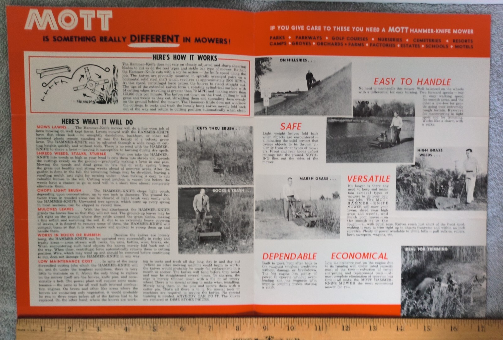 Vintage 1950’s Mott Hammer Knife Mowers Brochure.