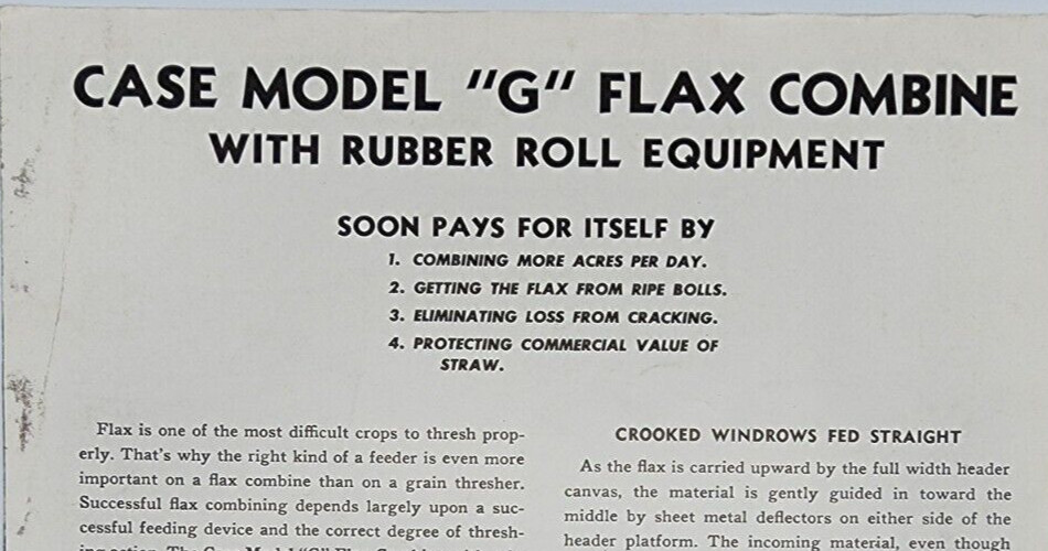 J. I. Case Co Model G Flax Combine Sales Salesman Brochure 4 Pages Vintage