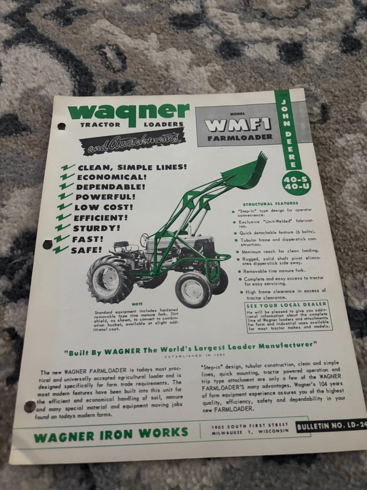 Wagner WMF Loader For John Deere 40 Tractor Brochure FCCA25