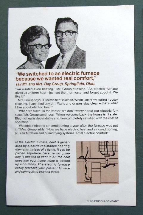 Original 1972 Ohio Edison Ad Features Mr/Mrs Ray Group, Springfield, Ohio