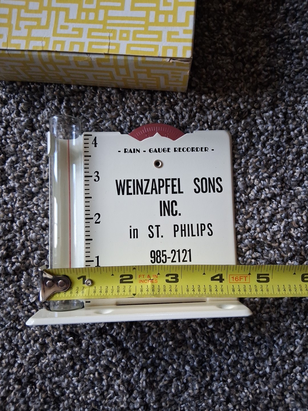 Vintage Morco Metal Steel Rain Gauge Recorder Promo Weinzapfel’s St. Phillips