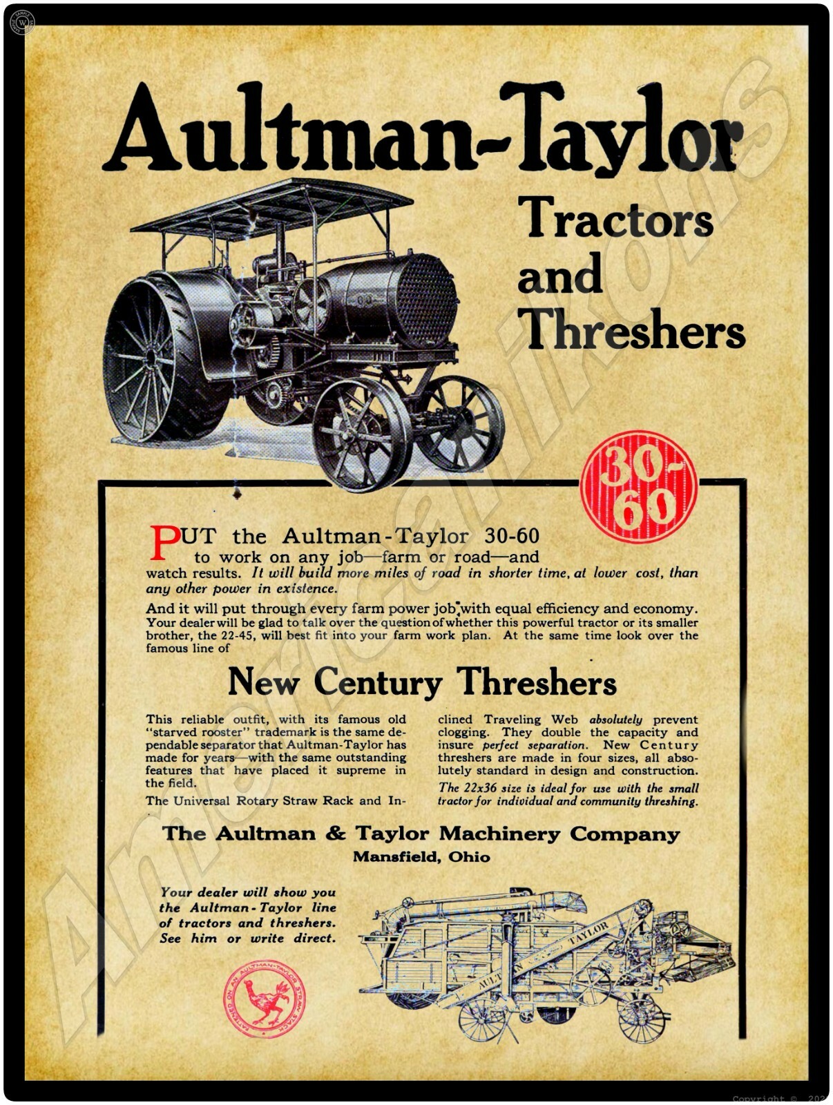 1923 Aultman Taylor 30-60 NEW Metal Sign – 24″ x 30″ USA STEEL XL Size – 7 lbs