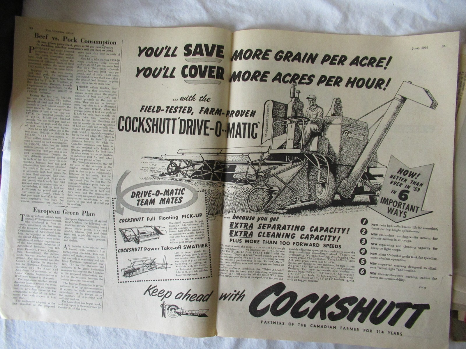 1953 Cockshutt combine magazine print ad poster