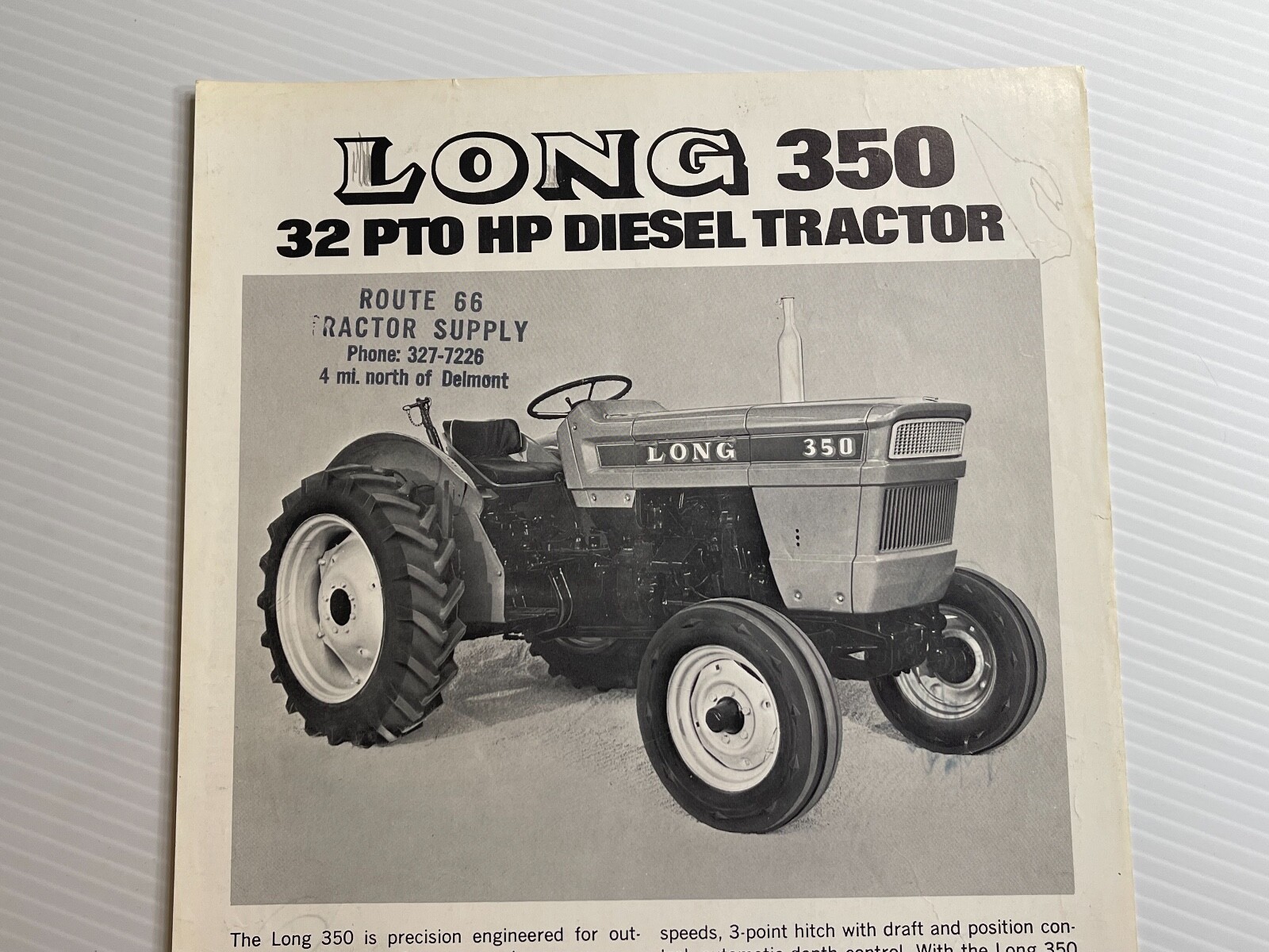 Long 350 Diesel Tractor Sales Brochure *1973* (Showroom Sales Sheet)