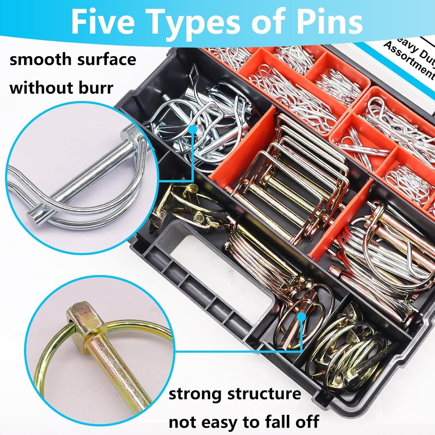 202PCS Hitch Pins Clips Linch PTO Pins Trailer Tractor Truck Towing Kit