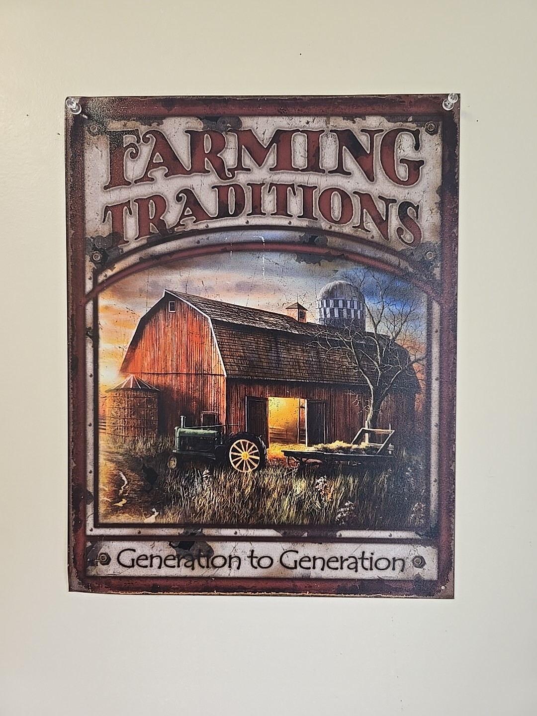 Farming Traditions Generation Tractor Tin Metal Sign Garage Classic Red Barn Hay