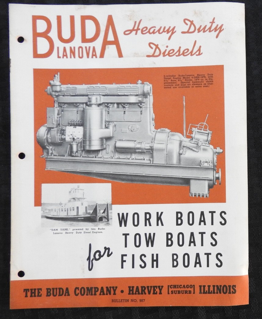 1940 “Buda Lanova Heavy-Duty Marine Diesel Engines” Work-Tow-Fish Boat Brochure