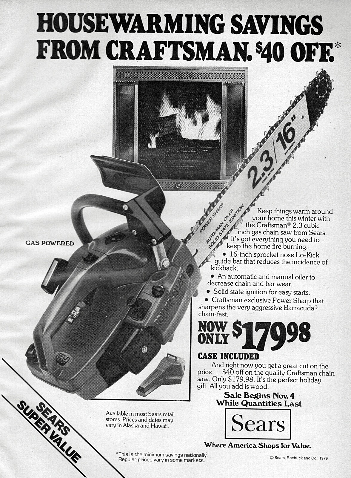 1979 Sears 2.3 16″ Chainsaw Original Print Ad