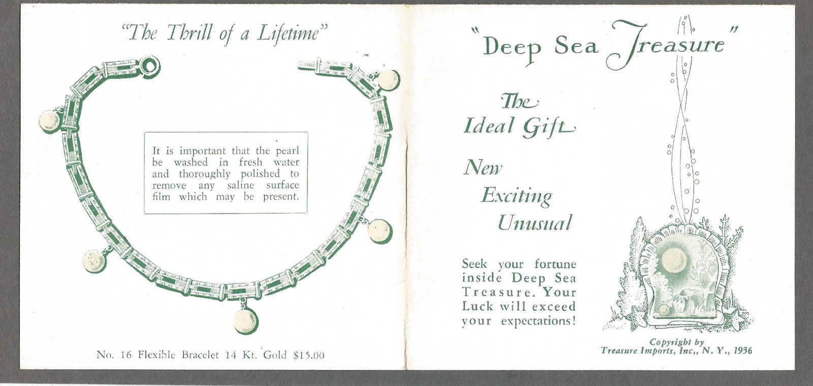 Vintage Advertising 1936 Deep Sea Treasure Leaflet – Treasure Imports, Inc. NY