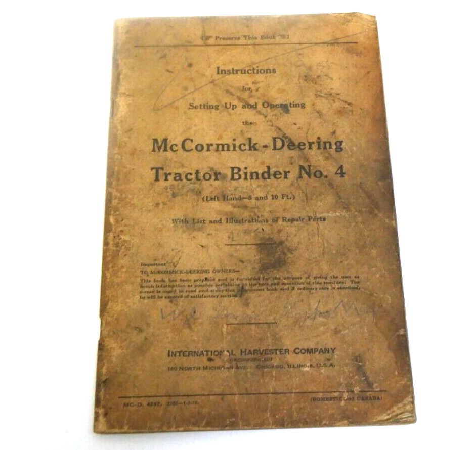McCormick-Deering Vtg Instructions for Setting up & Operating Tractor Binder #4