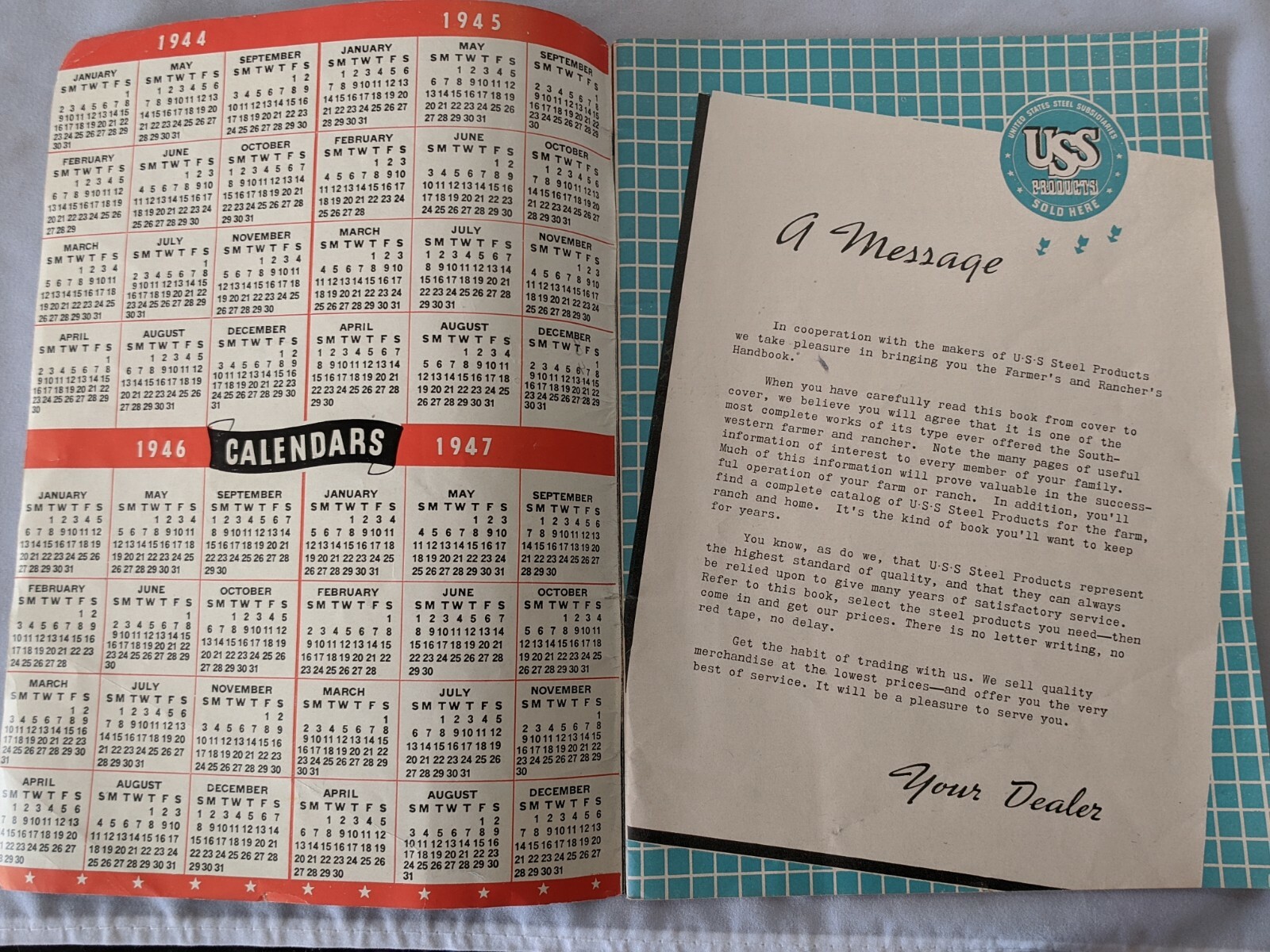 1944 USS Farmer’s & Rancher’s Handbook – Catalog Steel Products Fence Roof Nails