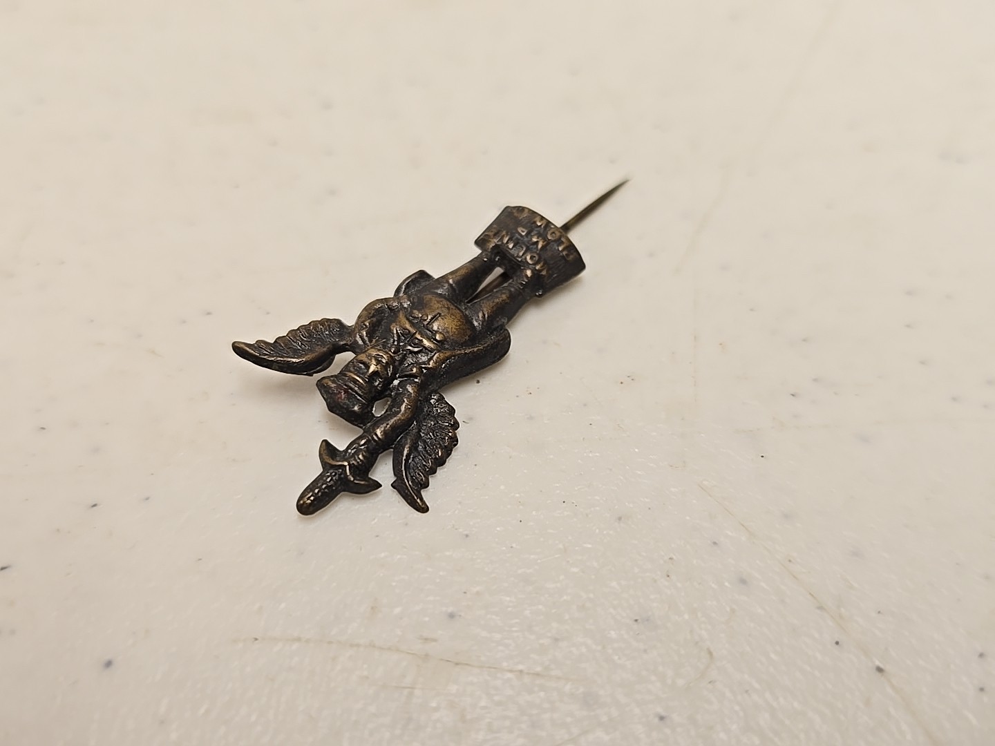 Antique 2″ Moline Plow Co Flying Dutchman Advertising Brass Stick Pin